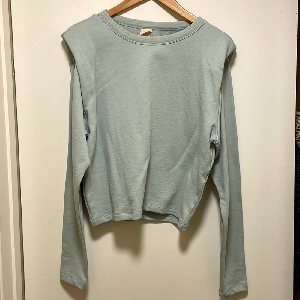 H&M trend greenish blue shoulder pad top space crew neck sweatshirt size xs